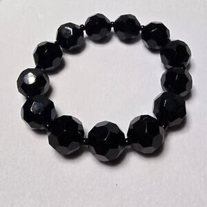 Vintage Black Faceted Bead Stretch Bracelet – Mid-Century